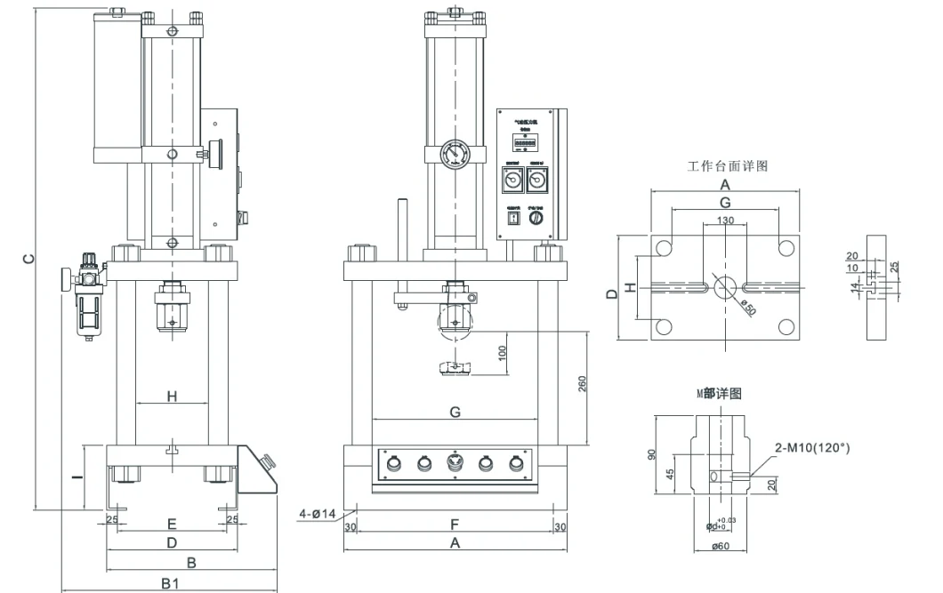 Usun Brand Ulyd 3-20 Tons Four Column Manual Control Hydraulic Pneumatic Punching Press Machine for Metal Parts Stamping