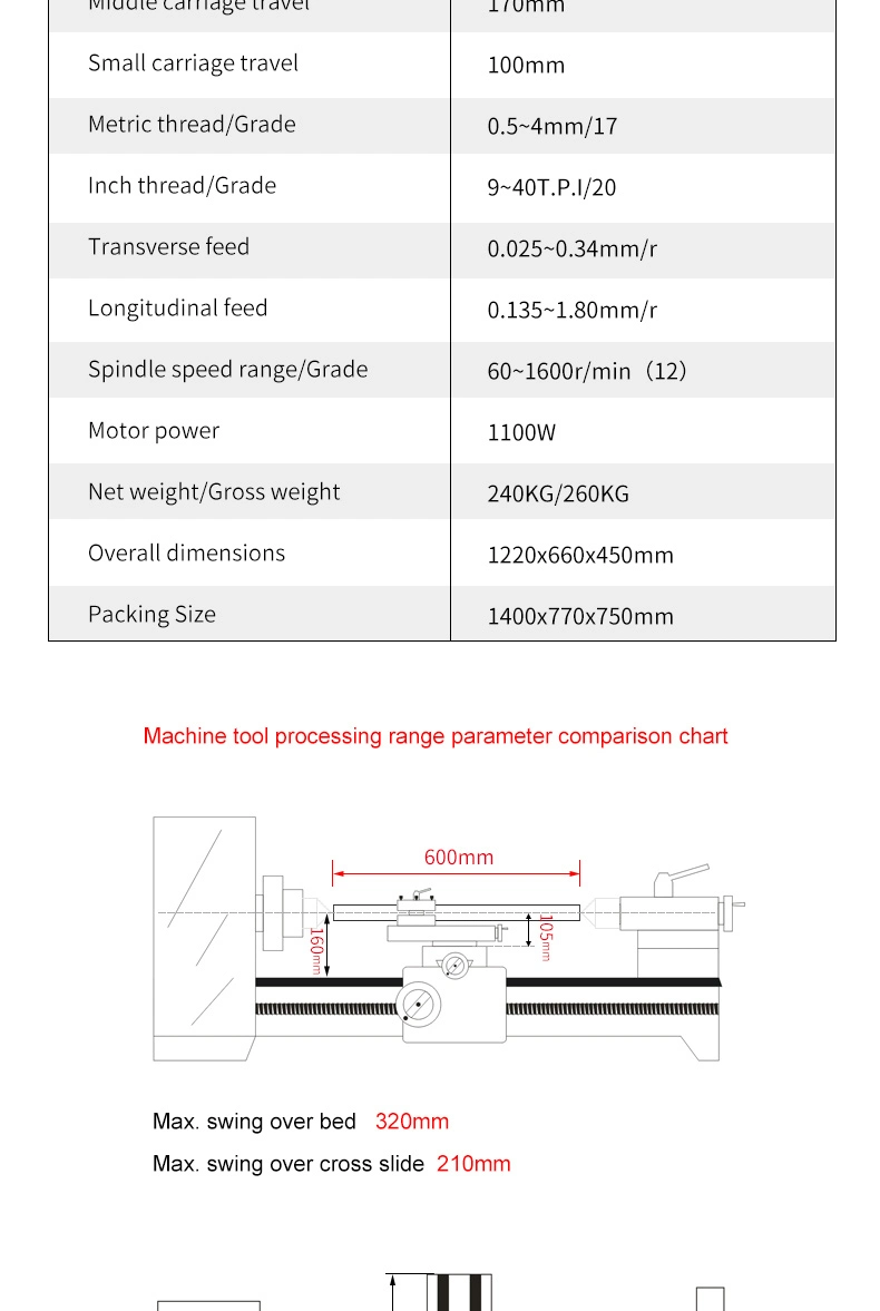 CT6132 Small Mini Manual Metal Benchtop Lathe Machine with CE